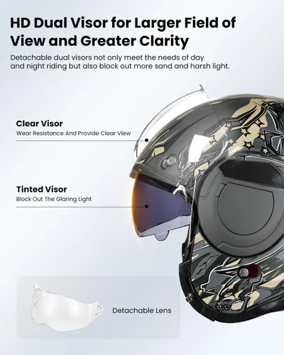Miniatura 3 de ILM Casco modular de motocicleta vintage de cara completa para adultos y hombres, ATV UTV con protector de barbilla reversible de 180° DOT