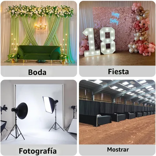 Miniatura 4 de Hecis Soporte de fondo de tubo y cortina, soporte de fondo de 8 x 10 pies, fondo de metal ajustable resistente para bodas, fiestas, fiestas
