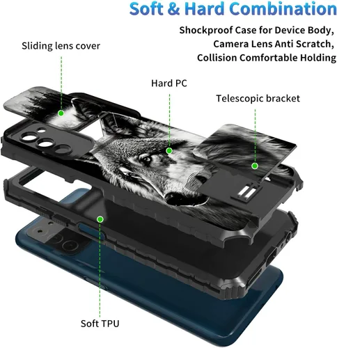 Miniatura 65 de Funda para Samsung Galaxy S22 Ultra 5G, Galaxy S22 Ultra con cubierta de cámara deslizante, funda resistente de doble capa con función atril Black