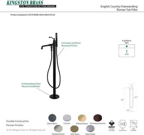 Miniatura 9 de Kingston Brass KS7035ABL - Grifo de bañera independiente con ducha de mano, bronce aceitado