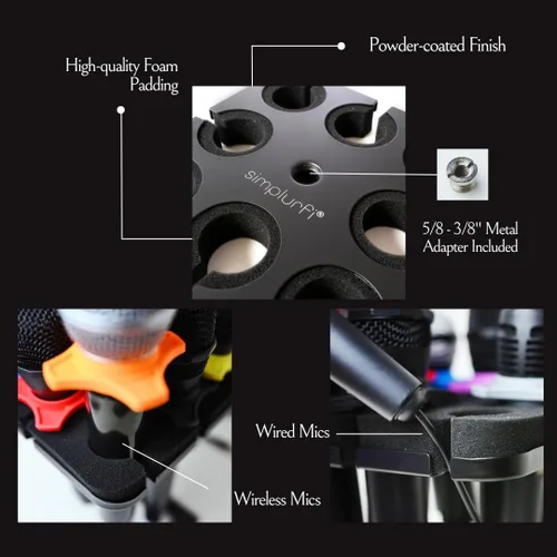 Miniatura 4 de Soporte Múltiple para Micrófonos con Soporte de Micrófono de Escritorio - Accesorio de Bandeja Cuadrada sostiene hasta 8 micrófonos Organizador