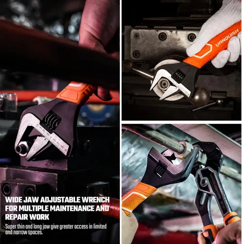 Miniatura 7 de Vanquish Llave ajustable de 8 pulgadas, llave de fontanería de apertura de mandíbula ancha de 1-1/2”, acero CR-V, con escala SAE y métrica marcada