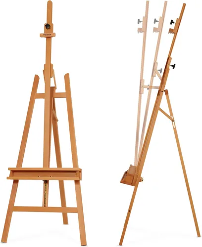 VISWIN Caballete inclinable con marco en A para pintar y exhibir, ajustable de 65 a 89 pulgadas de alto, soporta lienzo de hasta 49 pulgadas, Natural