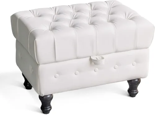 Miniatura 14 de Mesa de Centro Otomana de Almacenamiento Rectangular, Reposapiés Otomana de Dormitorio con Tapicería de Terciopelo Abotonado Capitoné para Sala