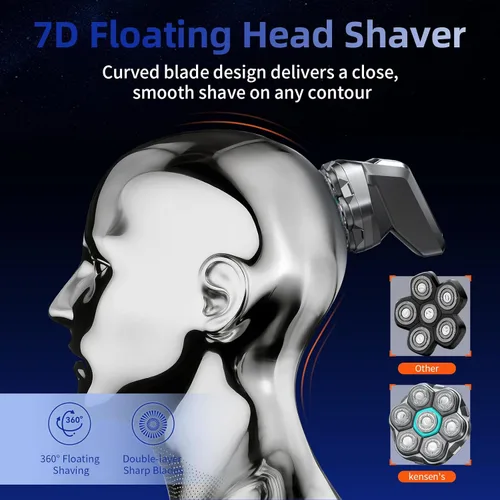 Miniatura 3 de kensen Afeitadoras de cabeza 7D para hombres calvos, afeitadoras de cabeza calva de doble velocidad con pantalla LED, maquinilla de afeitar Negro