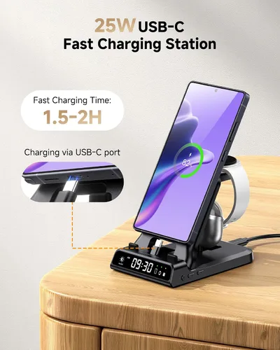 Miniatura 2 de Estación de Carga Rápida USB C de 25W para Samsung, SwanScout 701S, Soporte de Carga Plegable 3 en 1 para Galaxy S25/S24/Z Flip 7/Fold