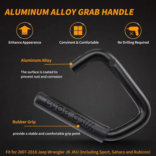 Miniatura 3 de Kit de asas de agarre delanteras y traseras de aleación de aluminio para Jeep Wrangler JK JKU Rubicon Sport Sahara (2007-2018) (Negro)