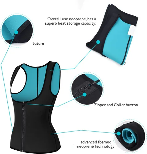 Miniatura 3 de Chaleco de sauna de neopreno para mujer, entrenador de cintura, sudor caliente, corsé delgado con cremallera, camiseta sin mangas para entrenamiento