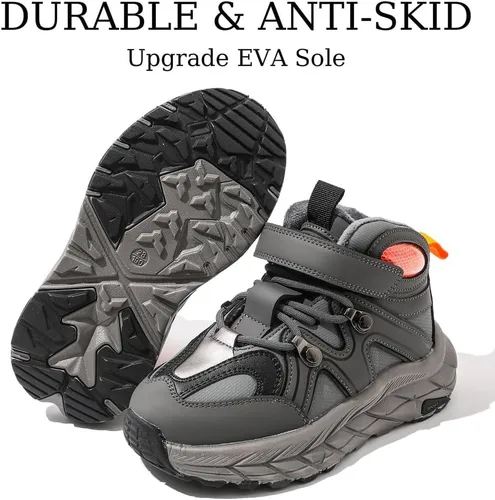 Miniatura 5 de Zapatos de senderismo para niños, antideslizantes, fáciles de poner, cómodos zapatos para caminar para invierno, niñas y niños pequeños y grandes