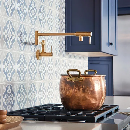 Miniatura 2 de Moen Grifo de Montaje en Pared Moderno de Oro Cepillado con Brazo de Oscilación Plegable, Grifo de Cocina de Estufa de Doble Junta, S665BG