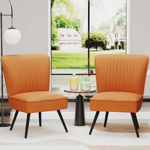 Alunaune Juego de 2 sillas decorativas naranjas tapizadas para sala de estar, modernos juegos de muebles de dormitorio, pantuflas sin brazos, silla