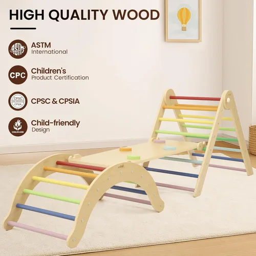 Miniatura 4 de Belleur Set de Triángulo Pikler, Juguetes de Escalada Plegables 7 en 1 para Niños Pequeños de 1-6 Años, Set de Escalada Montessori de Madera
