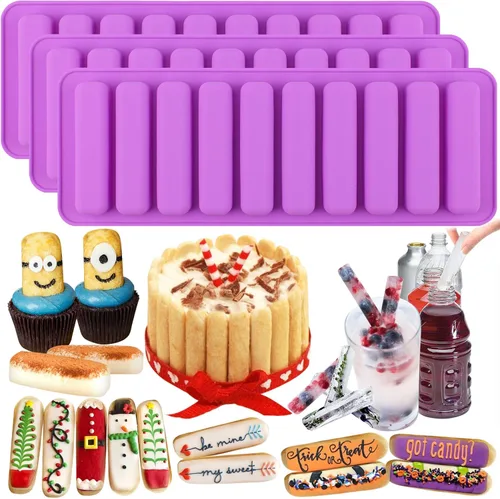 Miniatura 9 de Funshowcase Barra rectangular oblonga de chocolate para galletas, bloque de palo, cubo de hielo, bandeja de gelatina, molde de silicona para dulces