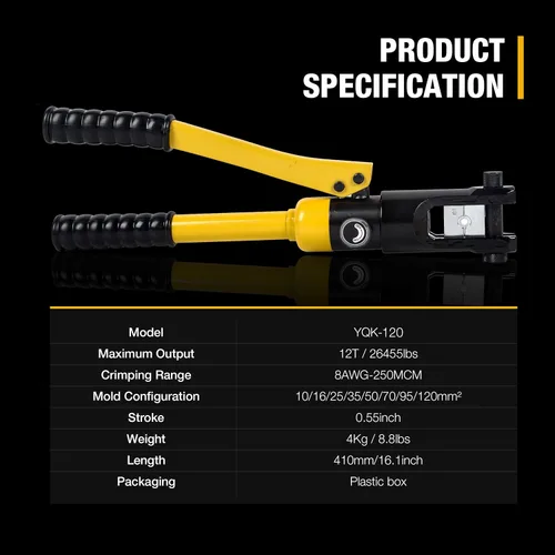 Miniatura 2 de Herramienta de prensado hidráulico 12T 8AWG-250MCM Herramienta de prensado de cables de 0.55 pulgadas Carrera hidráulica de terminal crimpadora