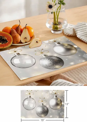 Miniatura 7 de Juego de 6 manteles individuales de bolas de Navidad para mesa de comedor, paño de lino de algodón para mesa cuadrada/rectangular/redonda