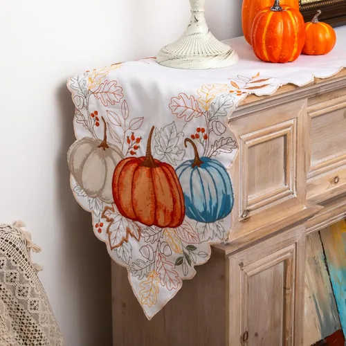 Miniatura 3 de Camino de mesa de otoño, 13 x 72 pulgadas, calabazas bordadas, hojas, camino de mesa de otoño, Acción de Gracias, decoración de mesa para cocina