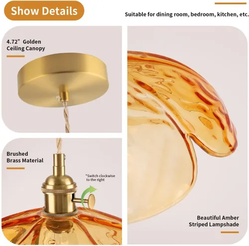 Miniatura 6 de Lámpara colgante colgante moderna de latón dorado 1 luz colgante de vidrio ámbar iluminación diseño cúpula moderna lámpara colgante para isla
