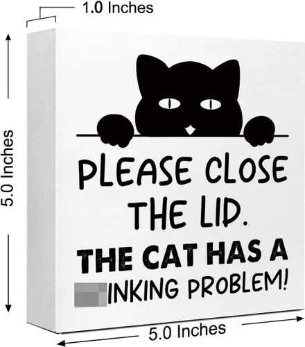 Miniatura 2 de LVQHI Divertidos carteles de madera para baño, decoración de escritorio de baño, decoración de escritorio de baño, cierre la tapa, el gato tiene un