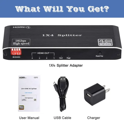 Miniatura 6 de Divisor HDMI 1x4, 4K 60Hz 1 en 4 salidas HDMI Splitter Audio Video Distribuidor Caja Soporte Full Ultra HD, 3D, HDR, Compatible con HDTV, Blu-Ray