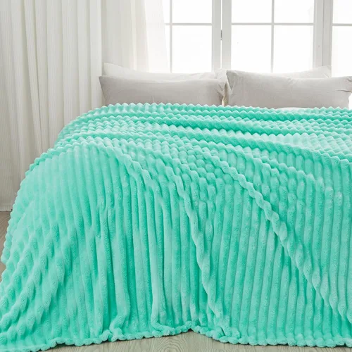 Miniatura 50 de NEWCOSPLAY Manta de Tiro Súper Suave Aqua Franela Sedosa Premium Forro Polar Jacquard Acanalado 3D Ligero Manta de Cama Uso en Todas las Estaciones