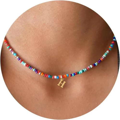 Miniatura 33 de Yoosteel Regalos de San Valentín para niños, adolescentes y niñas, collares con iniciales de cuentas coloridas para mujeres y niños, joyería