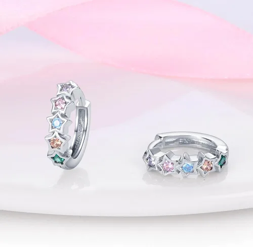 Miniatura 3 de QIKAOLA Aretes de aro de plata de ley 925, aretes de aro pequeños hipoaléricos de circonita cúbica colorida