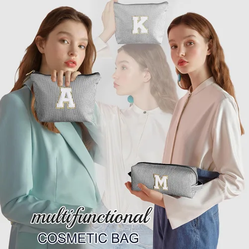 Miniatura 2 de YOOLIFE Regalos del Día de la Madre para Mujeres, Bolsa de Maquillaje con Iniciales, Bolsa de Maquillaje para Viaje, Bolsa de Maquillaje Negro
