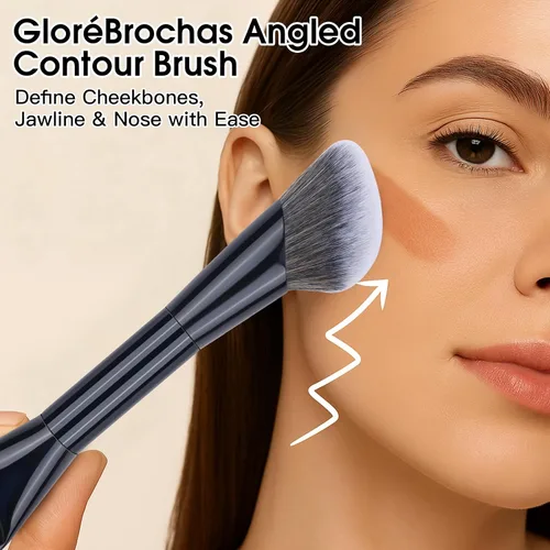 Miniatura 5 de Brocha de maquillaje de doble extremo, base plana y pincel de contorno en ángulo para una mezcla impecable, cobertura suave y contorno sin esfuerzo