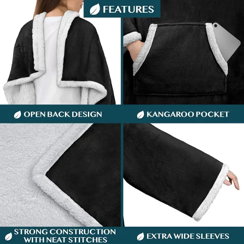 Miniatura 3 de PAVILIA Manta Sherpa Vestible con Mangas y Bolsillo, Manta Corporal Envolvente Gruesa de Felpa Acogedora para Adultos Mujeres Hombres, Regalo