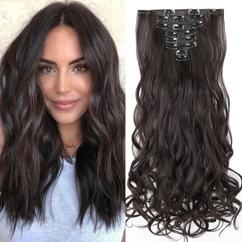 Miniatura 11 de S-noilite Extensiones de cabello sintético largo y lacio con clip de 23 a 26 pulgadas, 8 unidades, 18 clips, para mujeres, entrega de 2 a 5 días