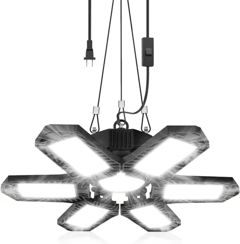 SEOBIOG Luz de garaje enchufable, 200 W, 20000 lúmenes, luz de tienda enlazable con interruptor de encendido/apagado, luces LED colgantes de 6500 K