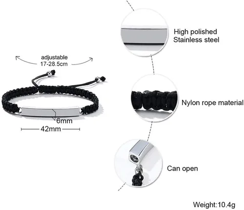 Miniatura 59 de Pulsera de urna personalizada para cenizas, recuerdos de joyería de cremación para mujeres y hombres, pulsera ajustable de cuerda tejida hecha a