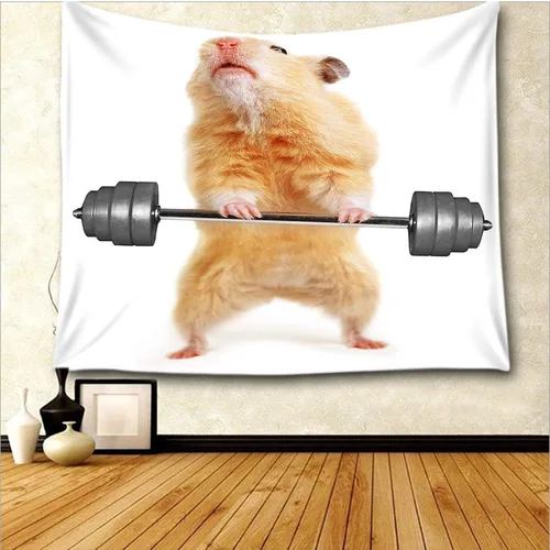Miniatura 2 de Moslion Tapiz divertido de ratones pequeños lindos animales hámster, gimnasio, deporte, humor, mascota, fuerte resistencia, tapiz colgante de pared
