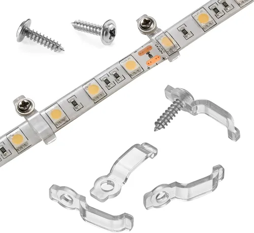 MMSD Paquete de 100 soportes de montaje de tira de luz LED con 102 tornillos para tira de luz impermeable IP65 de 0.394 in de ancho