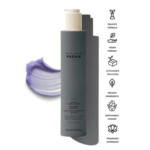Miniatura 3 de PREVIA Acondicionador rubio plateado para cabello rubio, gris y blanco, neutraliza el cobrizo, mejora los tonos rubios fríos, protege