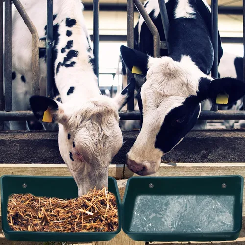 Miniatura 5 de Comedero colgante para cerca, paquete de 4 canales de alimentación con clips para cabra, pato, oveja, caballo, ganso, cerdo, aves de corral, cubo