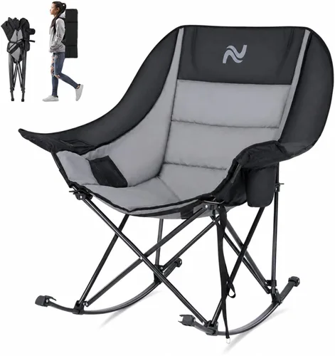 LILYPELLE Oversized Rocking Camping Chair for Adults, Heavy Duty Folding Outdoor Chair 400 LBS Capacity, Padded Portable Rocker Chair with Cooler