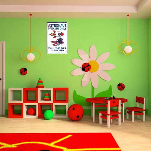 Miniatura 6 de Letrero decorativo para habitación de niños, diseño de astronauta con temática de estacionamiento de astronauta, decoración de pared para habitación