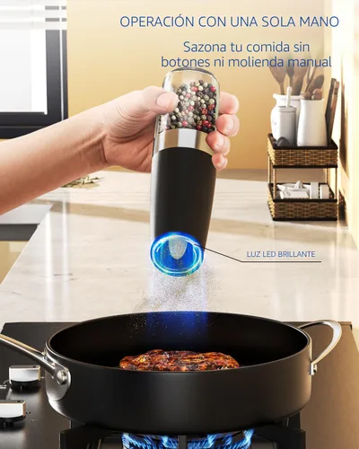 Miniatura 4 de CIRCLE JOY Gravity - Juego de molinillo eléctrico de sal y pimienta con luz LED, funciona con pilas, grosor ajustable, gran capacidad, para el Set