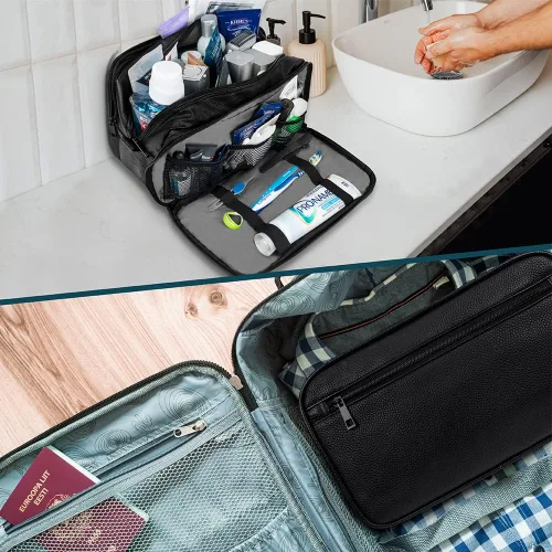Miniatura 7 de PAVILIA - Bolsa de aseo para hombres, estuche de viaje esencial con kit de afeitado Dopp, bolsa de viaje organizadora de artículos de tocador