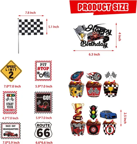 Miniatura 4 de Suministros para fiesta de cumpleaños de autos de carreras, 142 piezas de decoraciones de fiesta de carreras de autos de carreras para niños