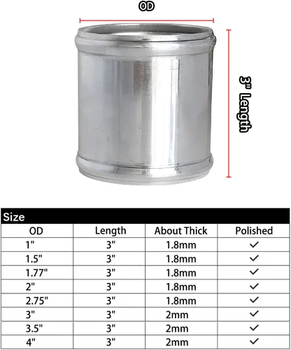 Miniatura 2 de Adaptador de tubería de admisión de aluminio universal OD 3.5"(89mm) 3"(76mm) de longitud T-6061 Tubo conector de unión para tubería de intercooler