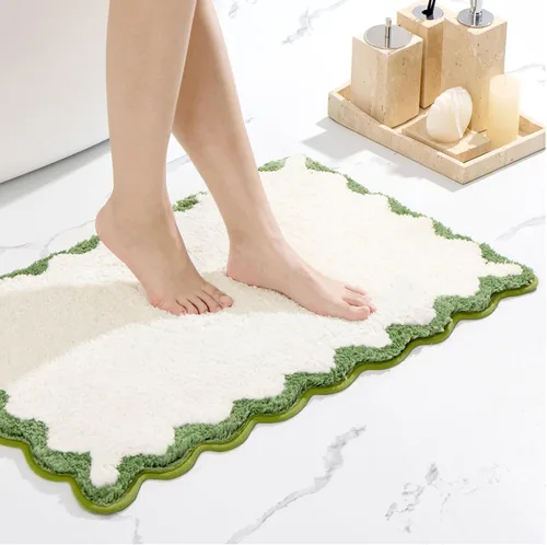 Miniatura 23 de ORTIGIA Pequeña y Linda Alfombra de Baño con Volados, Alfombras de Baño de Microfibra de Lujo en Blanco y Rosa, Antideslizante, Lavable, de Secado