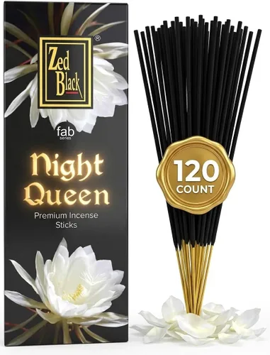 Night Queen - Varitas de incienso 120 unidades | Relajación premium | Aroma de yoga y meditación | ZED BLACK Reina de la noche