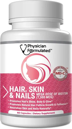 Vitaminas para cabello, piel y uñas sanos creado por médicos para hombres y mujeres. 0.00026 oz. de biotina, aminoácidos, colágeno y ácido