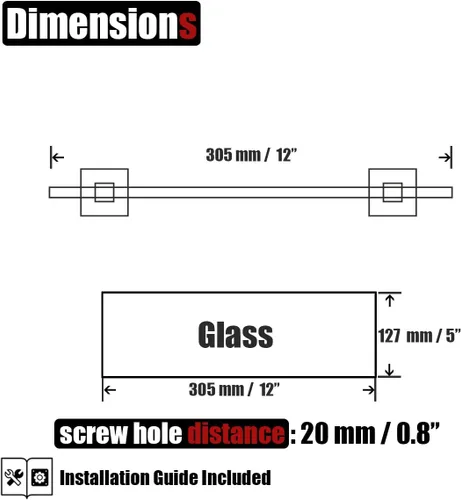 Miniatura 3 de JQK Estante de cristal para baño cromado, almacenamiento de ducha de vidrio templado de 12 x 5 pulgadas, montaje en pared cromado pulido de acero