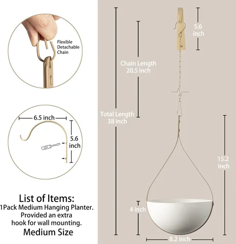 Miniatura 4 de Hajia Maceta colgante en forma de gota de agua, colgador de plantas de metal con maceta no desmontable, soporte para plantas colgantes