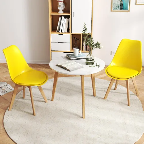 Miniatura 5 de LSSBOUGHT Sillas de comedor modernas de mediados de siglo, silla auxiliar de plástico con acolchado suave y patas de madera para comedor, sala