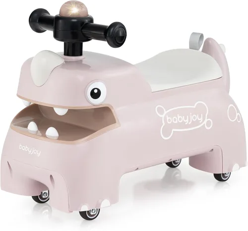 Miniatura 11 de BABY JOY Juguetes para niños pequeños, auto deslizante de pie a piso con almacenamiento debajo del asiento, luces, música y bocina, 4 ruedas Blanco