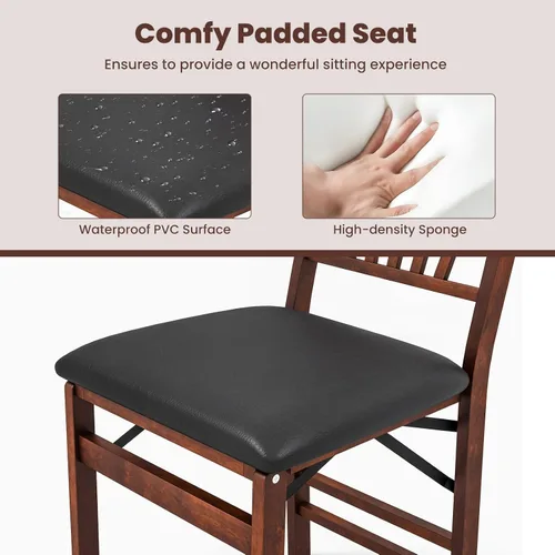 Miniatura 5 de GOFLAME Juego de 2 sillas plegables de comedor, sillas plegables con asiento acolchado de PVC y respaldo alto, sillas de comedor de madera, paquete